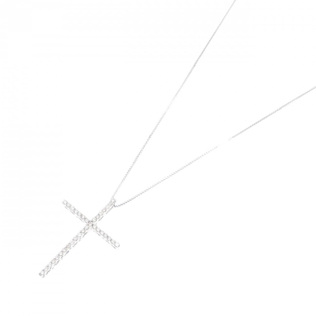 K18WG クロス ダイヤモンド ネックレス 0.5CT