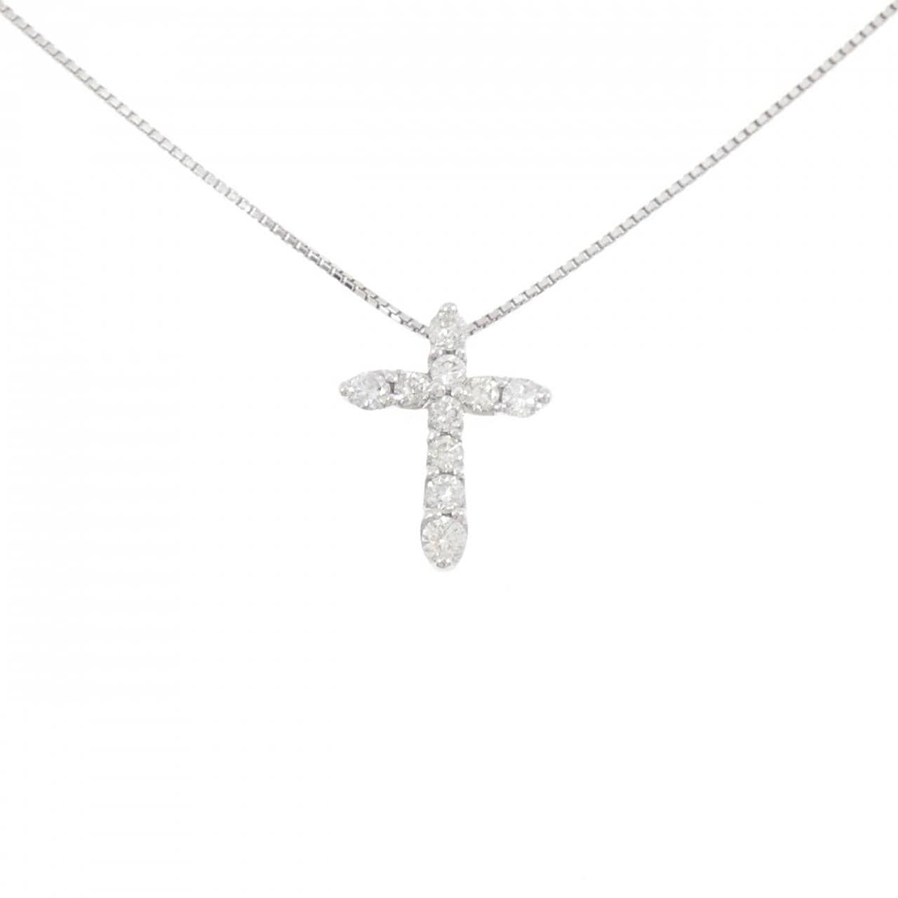 K18WG クロス ダイヤモンド ネックレス 0.50CT