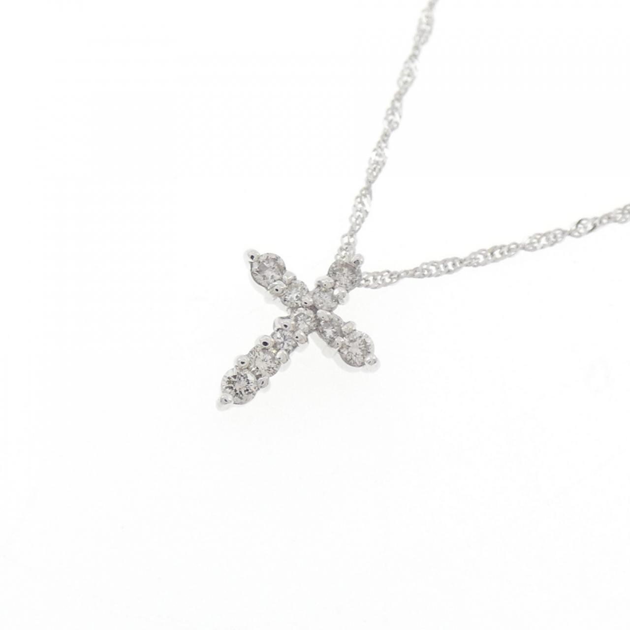 K18WG クロス ダイヤモンド ネックレス 0.15CT