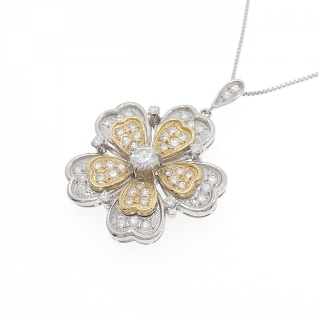 PT900/K18YG/PT850 フラワー ダイヤモンド ネックレス 0.25CT