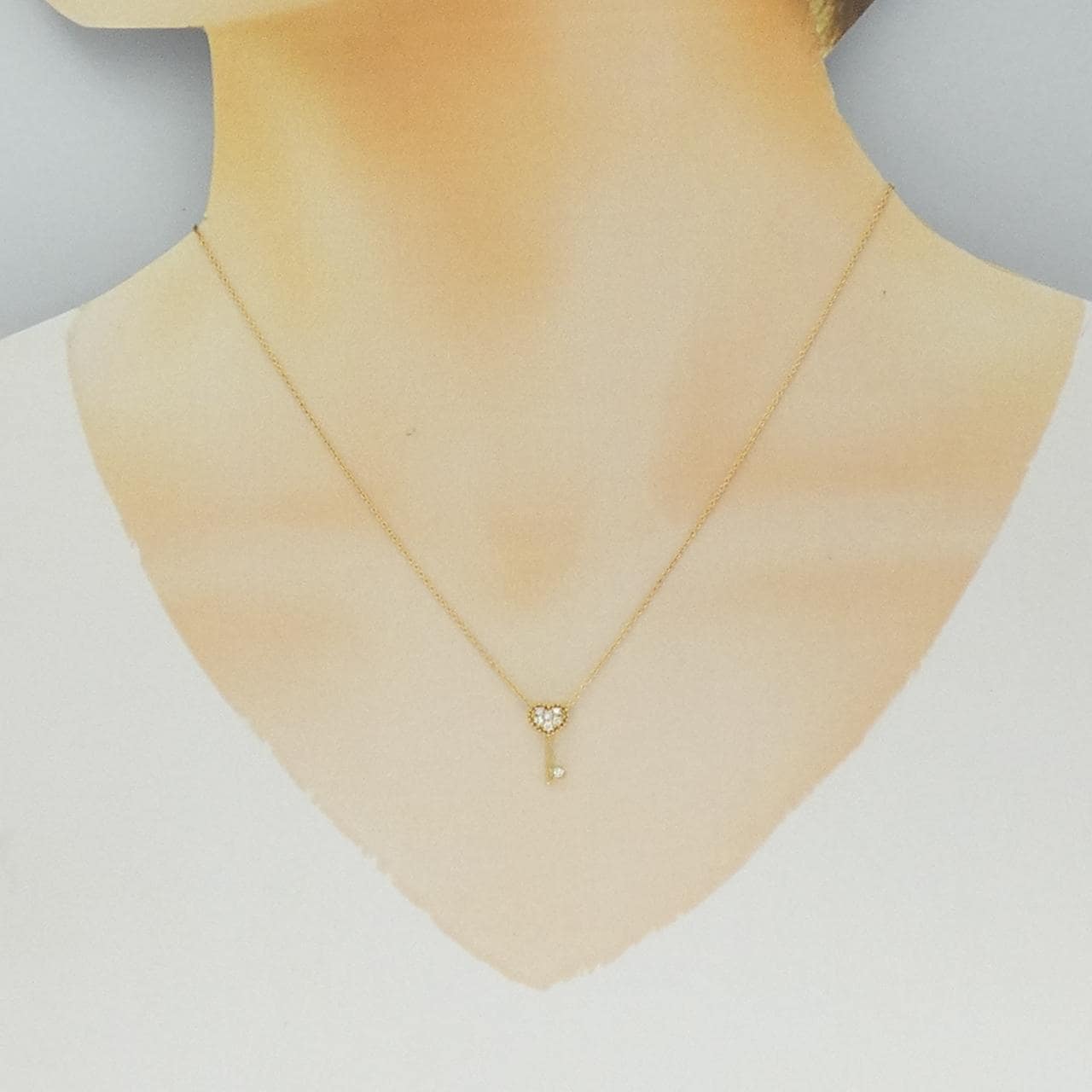 K18YG ハート×キー ダイヤモンド ネックレス 0.07CT