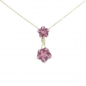 14KYG フラワー ガーネット ネックレス