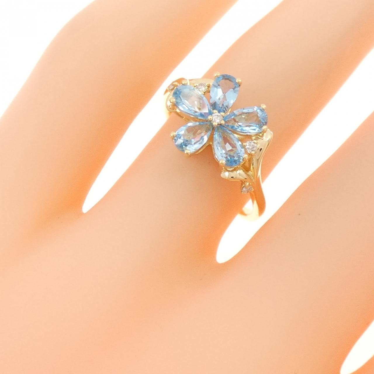K18YG フラワー ブルートパーズ リング 1.25CT