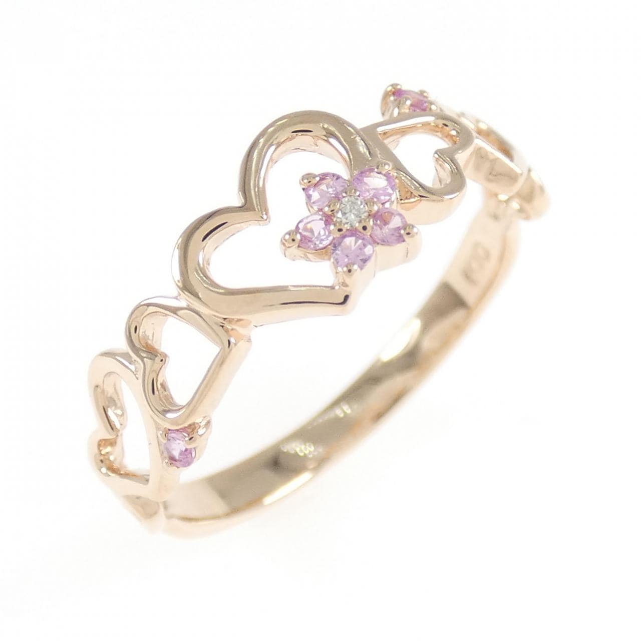 K10PG ハート×フラワー サファイヤ リング