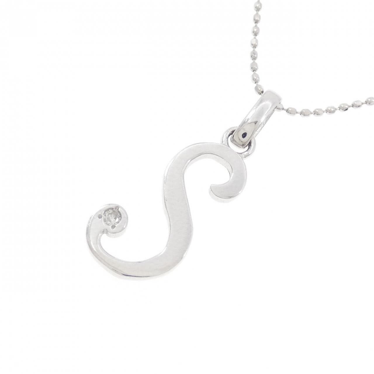 K18WG イニシャルS ダイヤモンド ネックレス