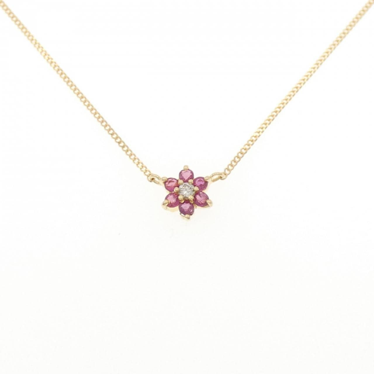 K18YG flower ruby necklace