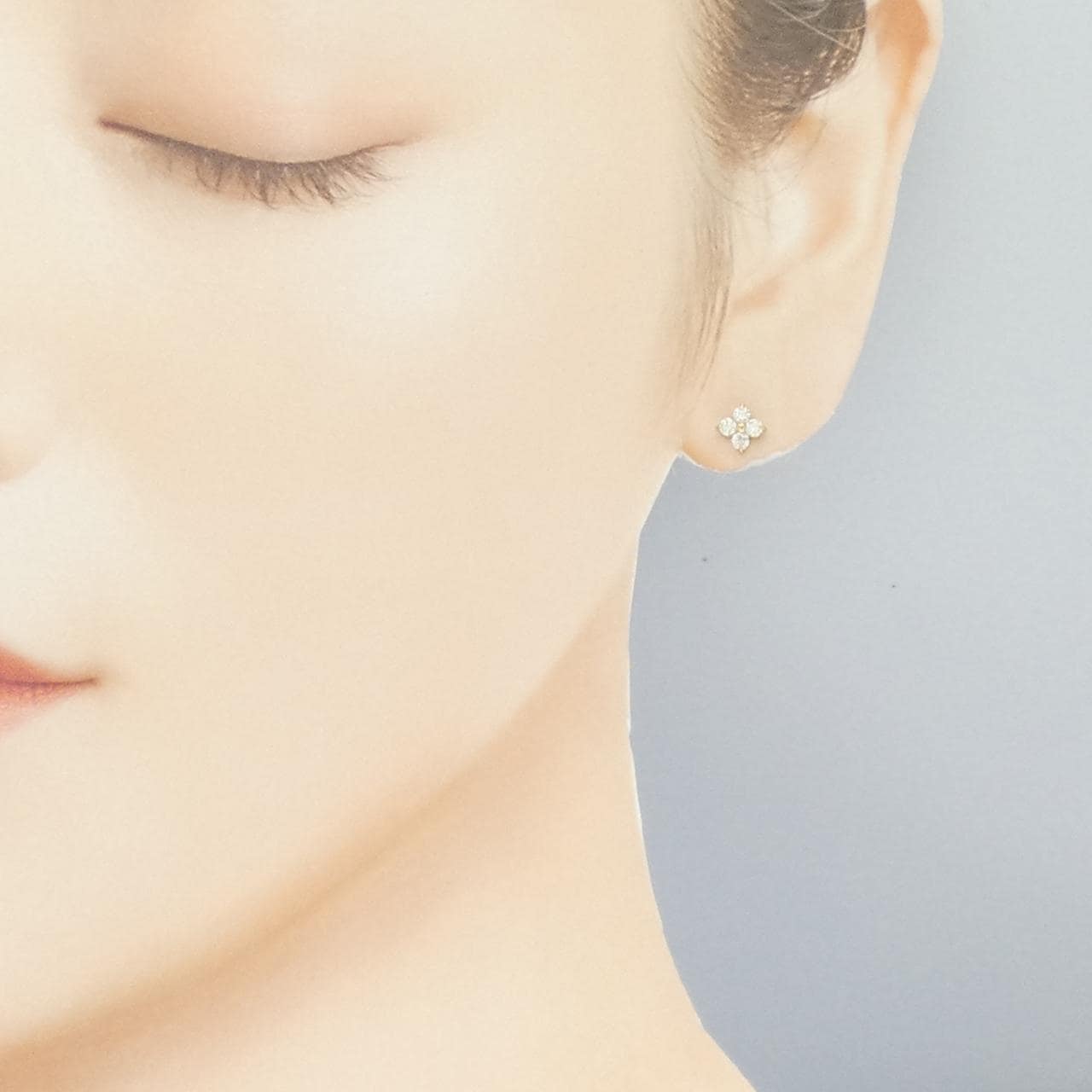 [再加工款] K18YG花朵钻石耳环0.30CT