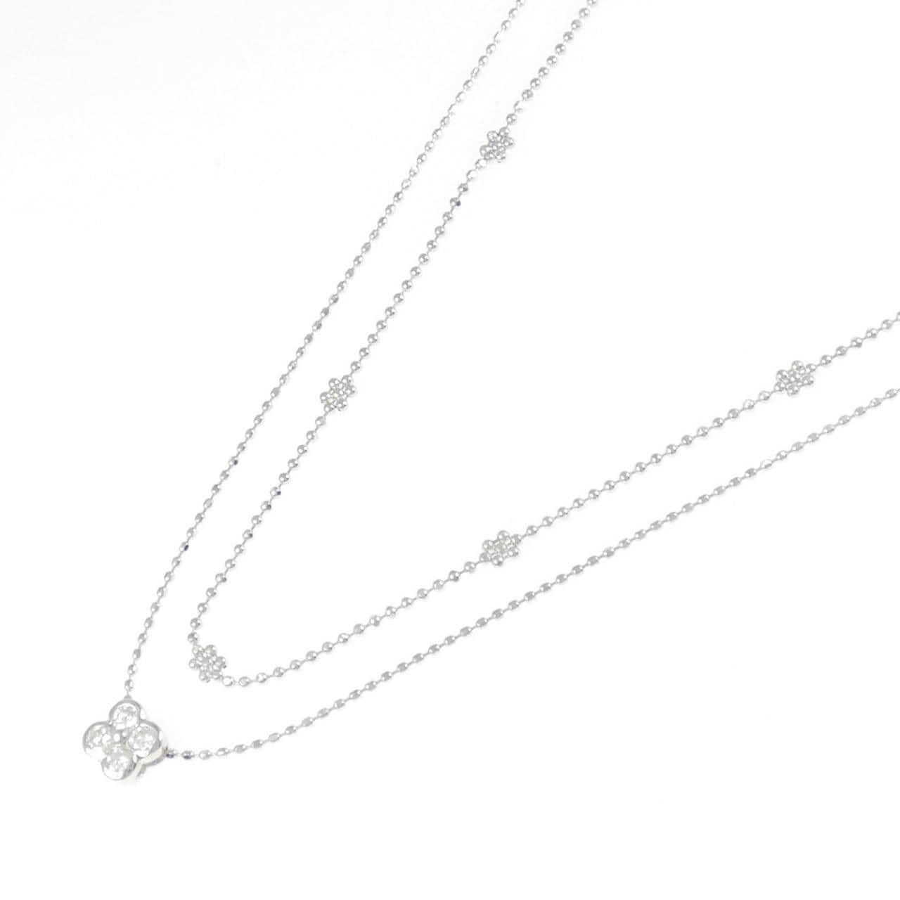 K18WG フラワー ダイヤモンド ネックレス 0.16CT