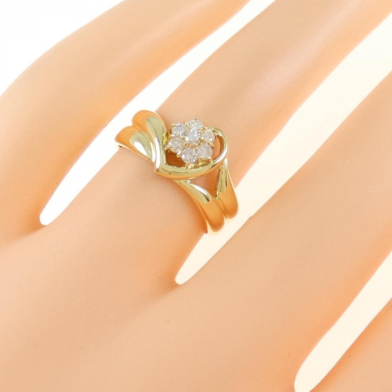 K18YG フラワー ダイヤモンド リング 0.18CT