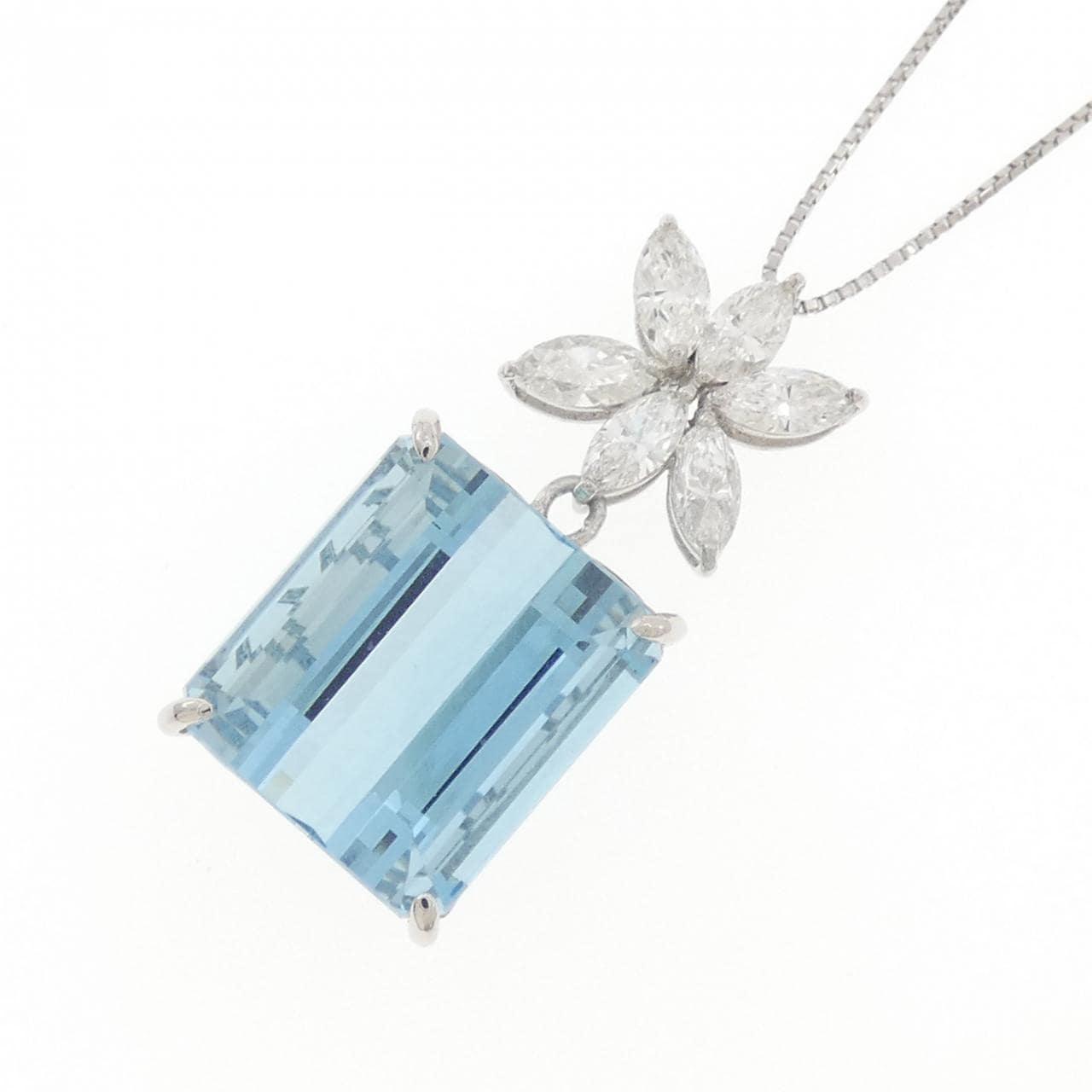 PT900/PT850 フラワー アクアマリン ネックレス 23.020CT