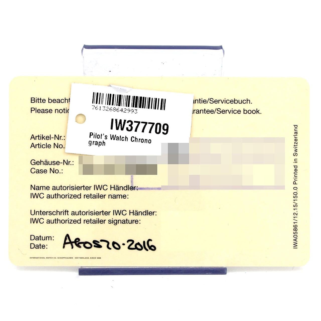 【ノーメンテナンス還元価格】IWC パイロットウォッチクロノグラフ IW377709 SS 自動巻