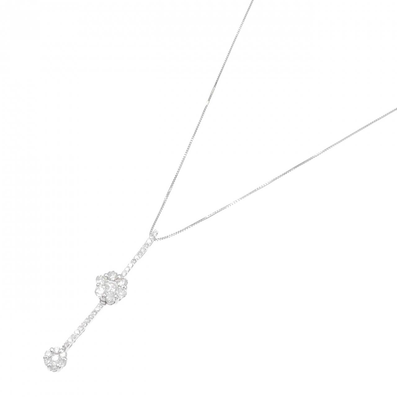 K18WG 2WAY フラワー ダイヤモンド ネックレス 0.75CT