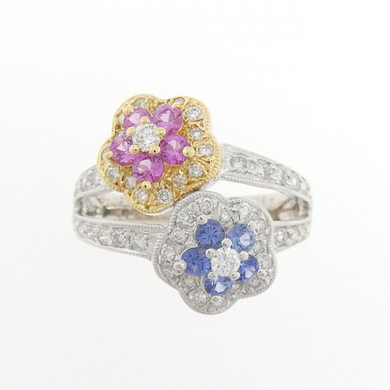 750WG/750YG フラワー サファイヤ リング 0.59CT