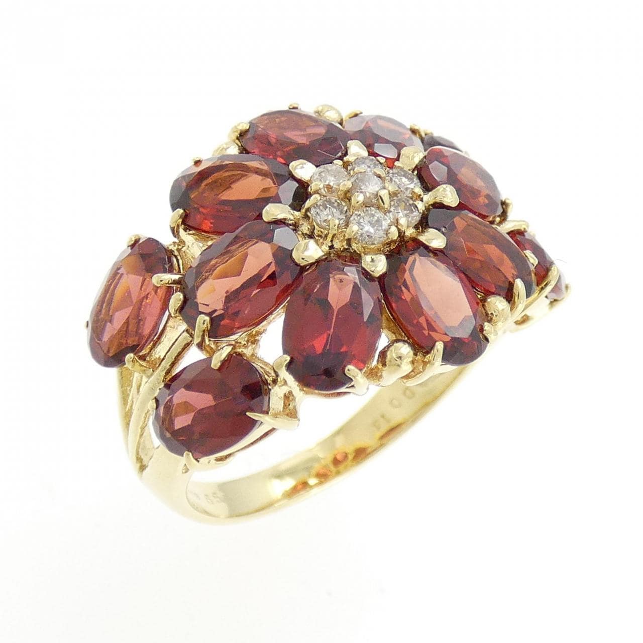 K18YG 花形石榴石戒指 6.55CT