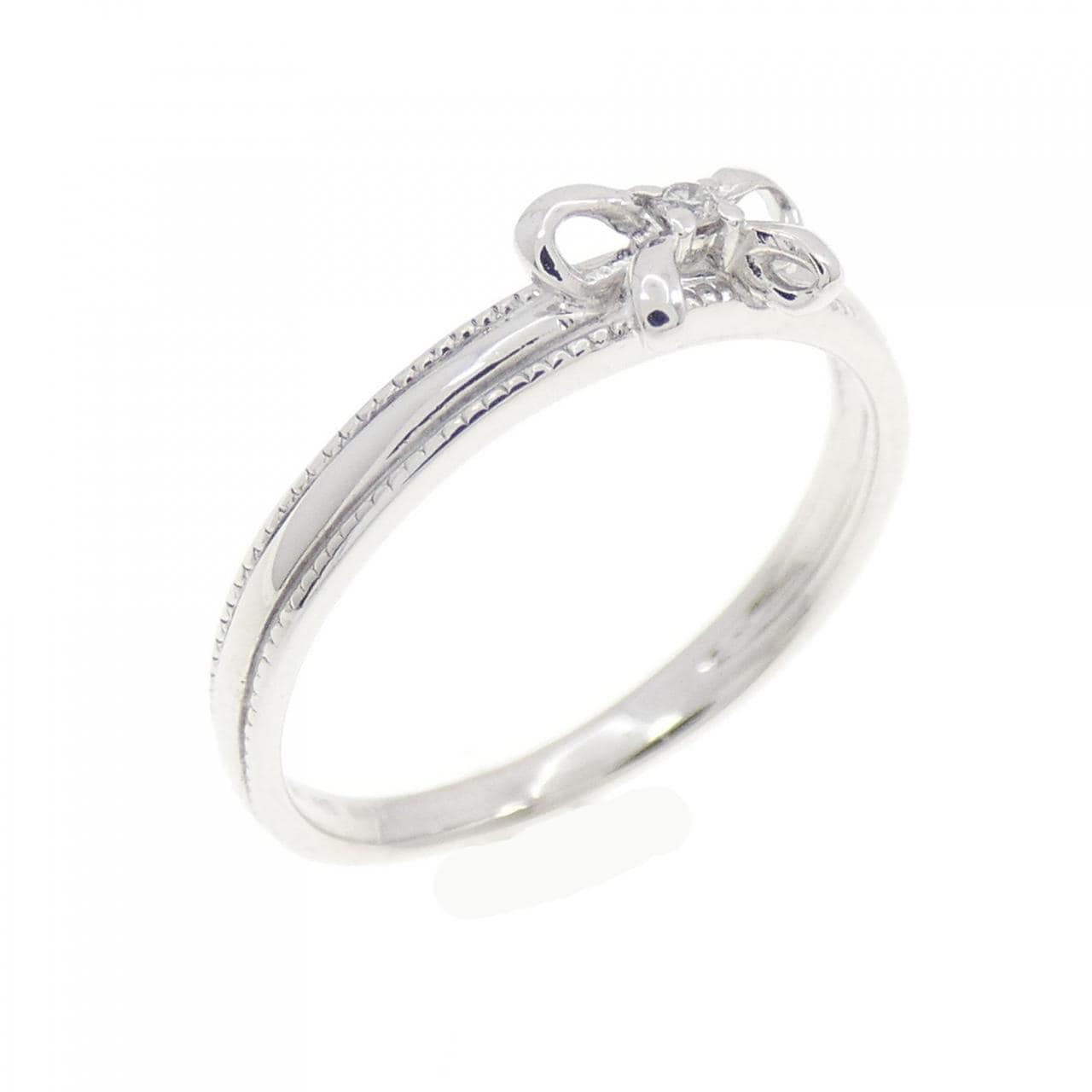 K18WG リボン ダイヤモンド リング 0.01CT