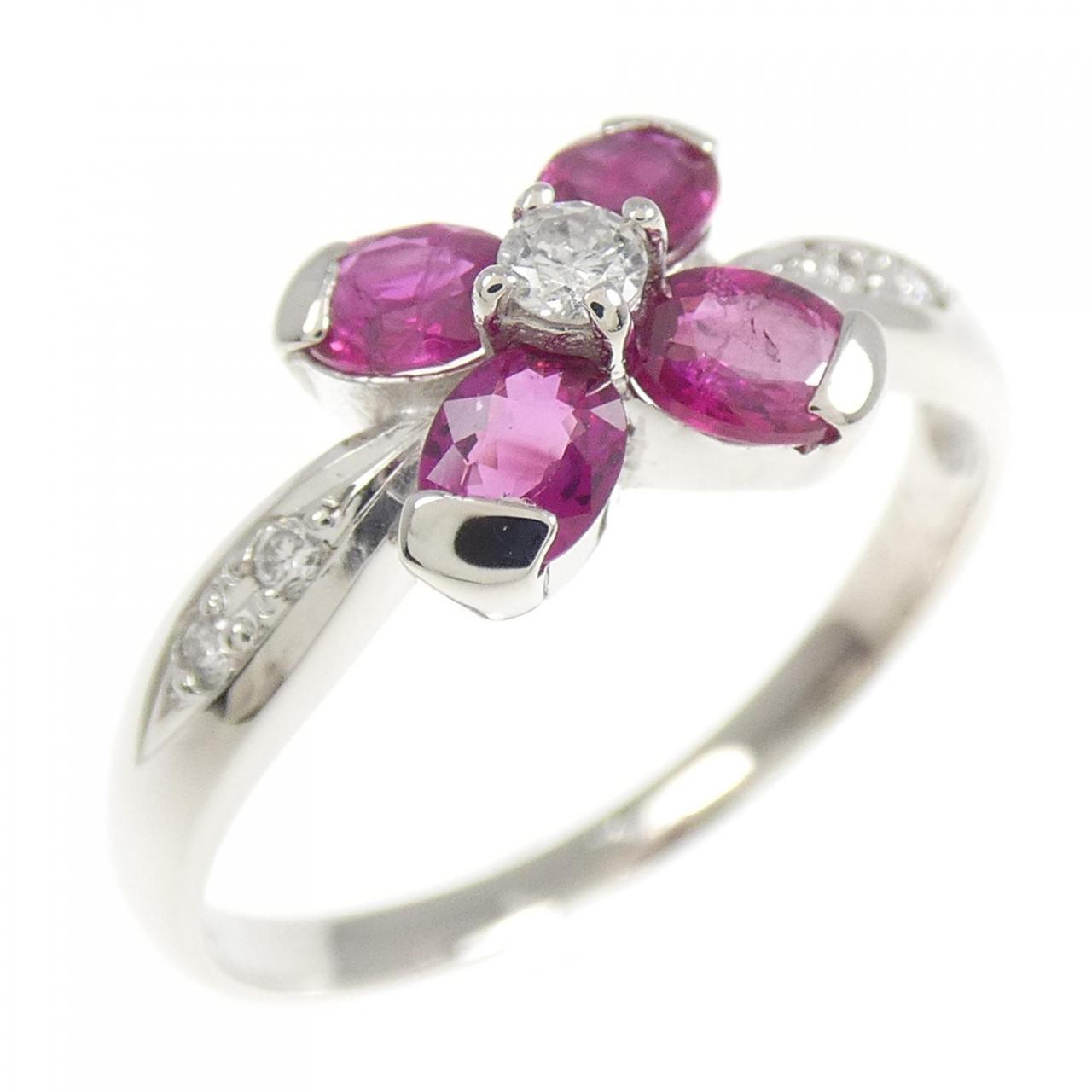 PT900 フラワー ルビー リング 0.77CT