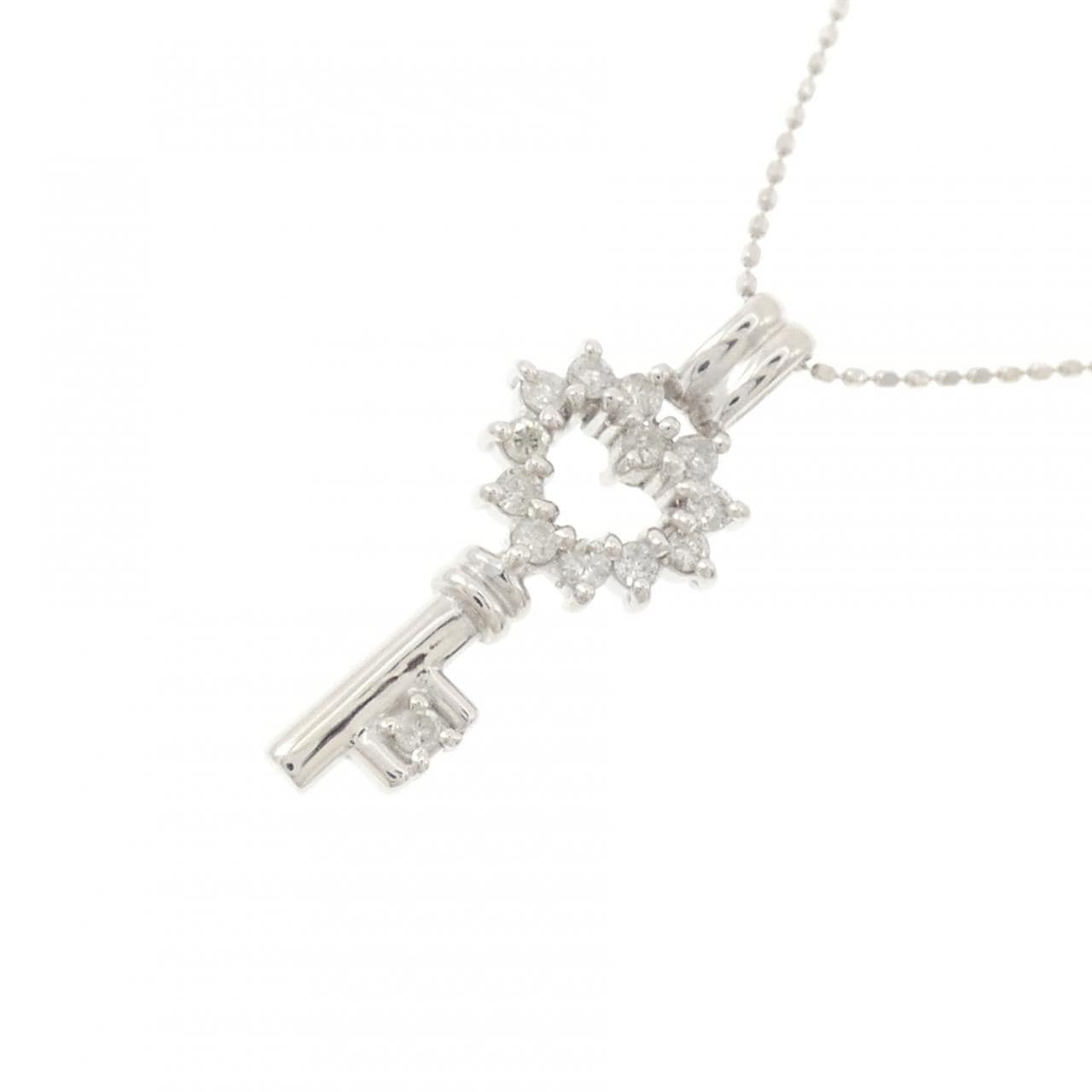 K18WG ハート×キー ダイヤモンド ネックレス 0.26CT