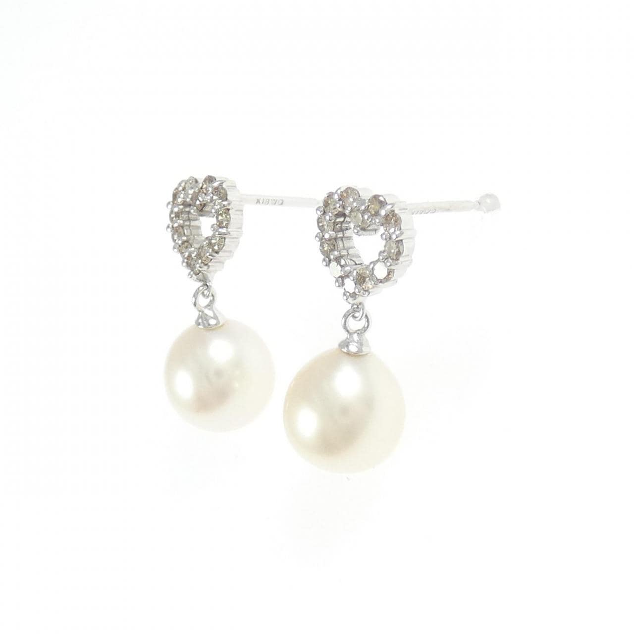 K18WG ハート アコヤパール ピアス 7.3mm