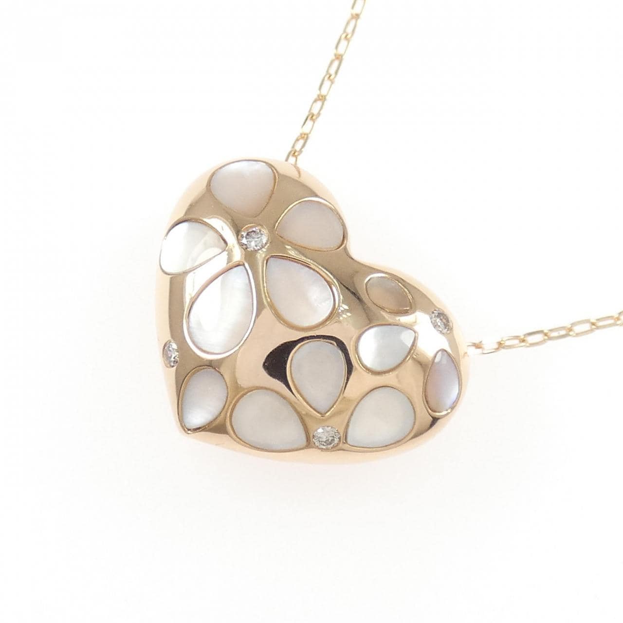 K18PG フラワー×ハート マザーオブパール ネックレス