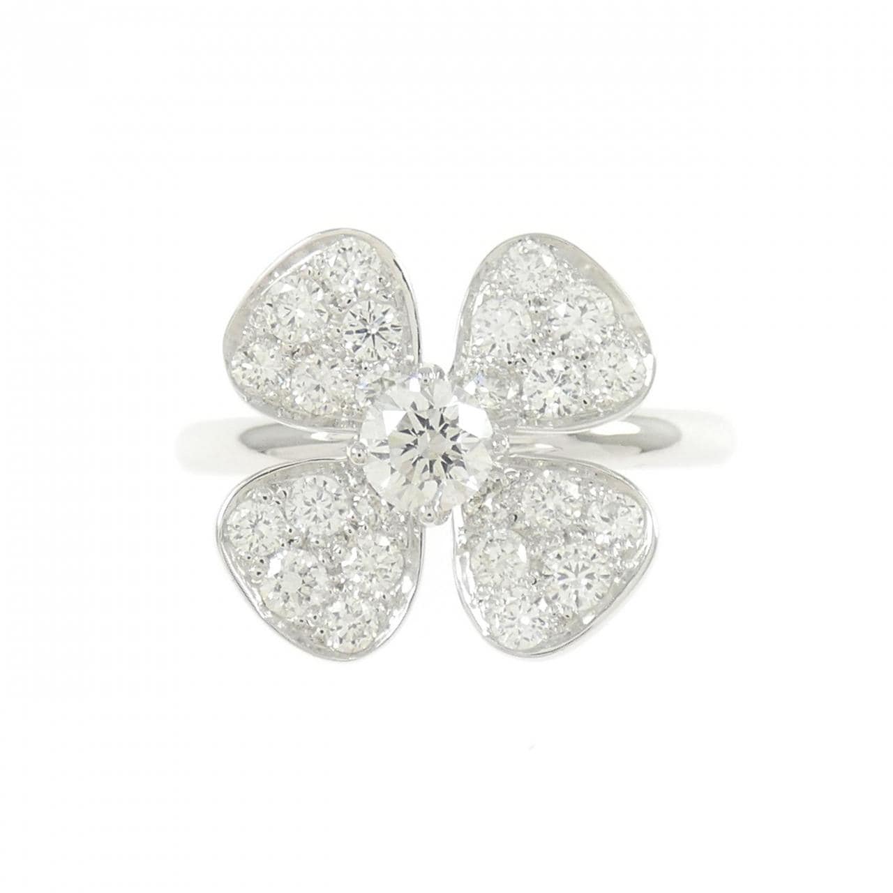 18KTWG フラワー イヤモンド リング 0.21CT