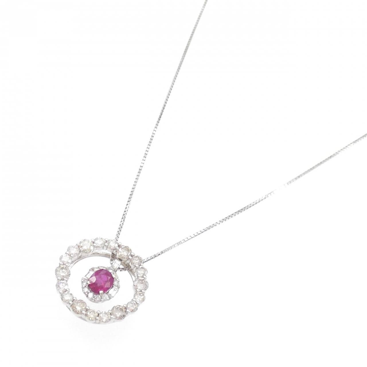 K18WG/PT Ruby Necklace 0.40CT