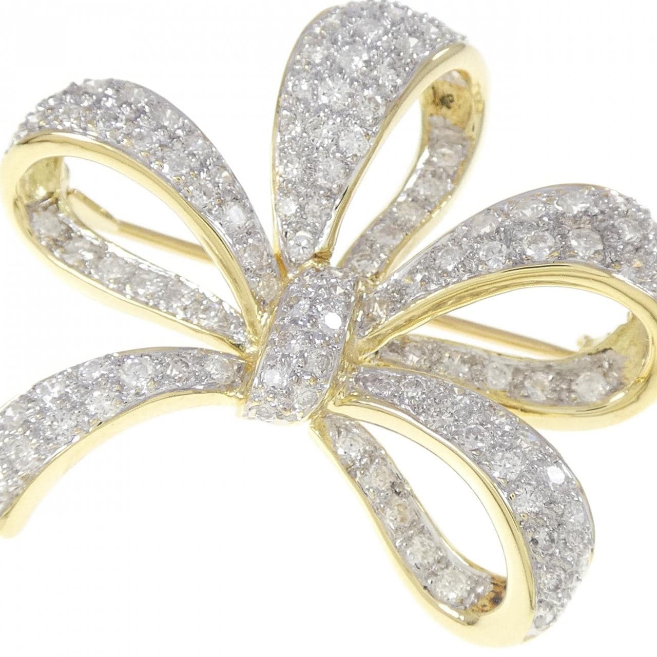 K18YG/K18WG リボン ダイヤモンド ブローチ 1.90CT