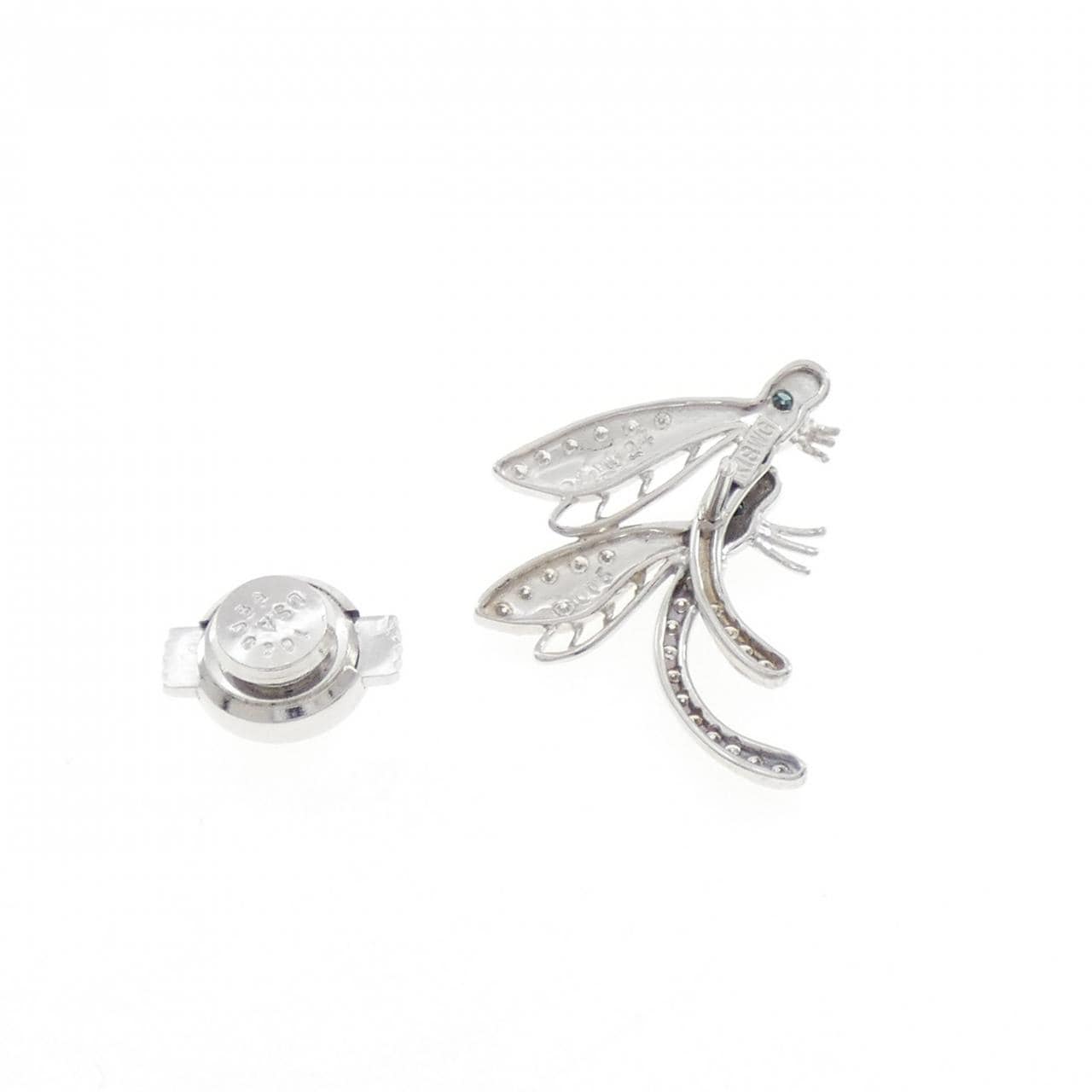 K18WG トンボ ダイヤモンド ブローチ 0.05CT