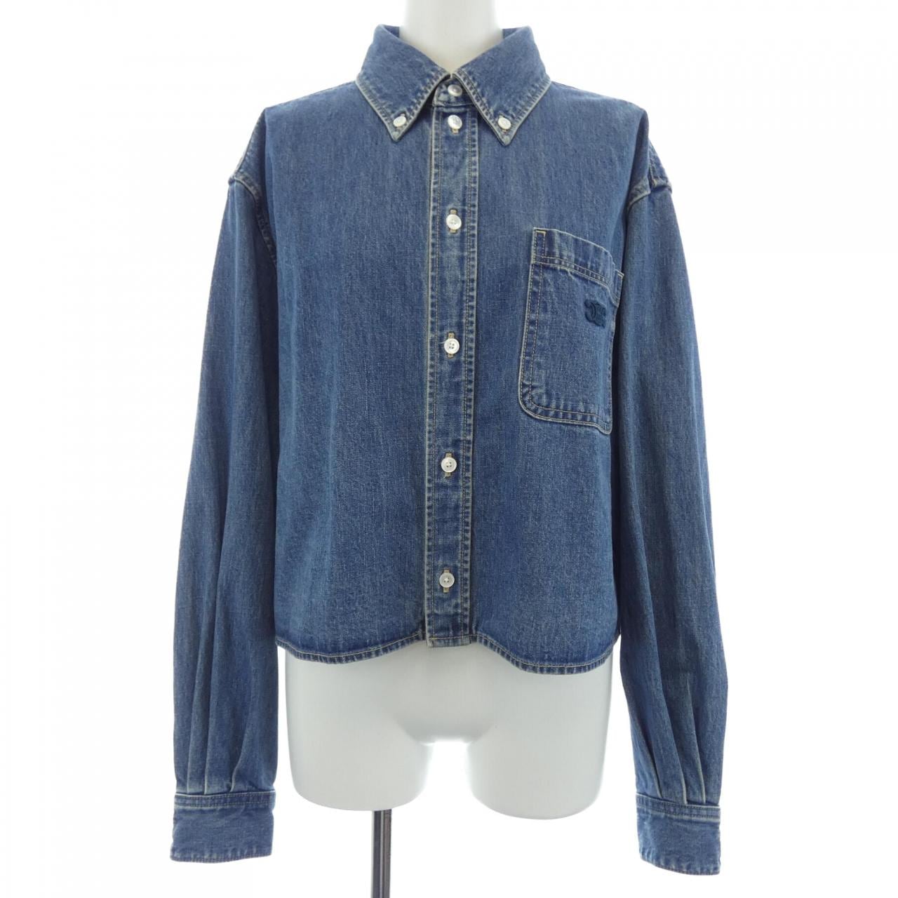 セリーヌ CELINE ユニオンオーシャンウォッシュデニム クロップドシャツ トリオンフ 2T187459N シャツ