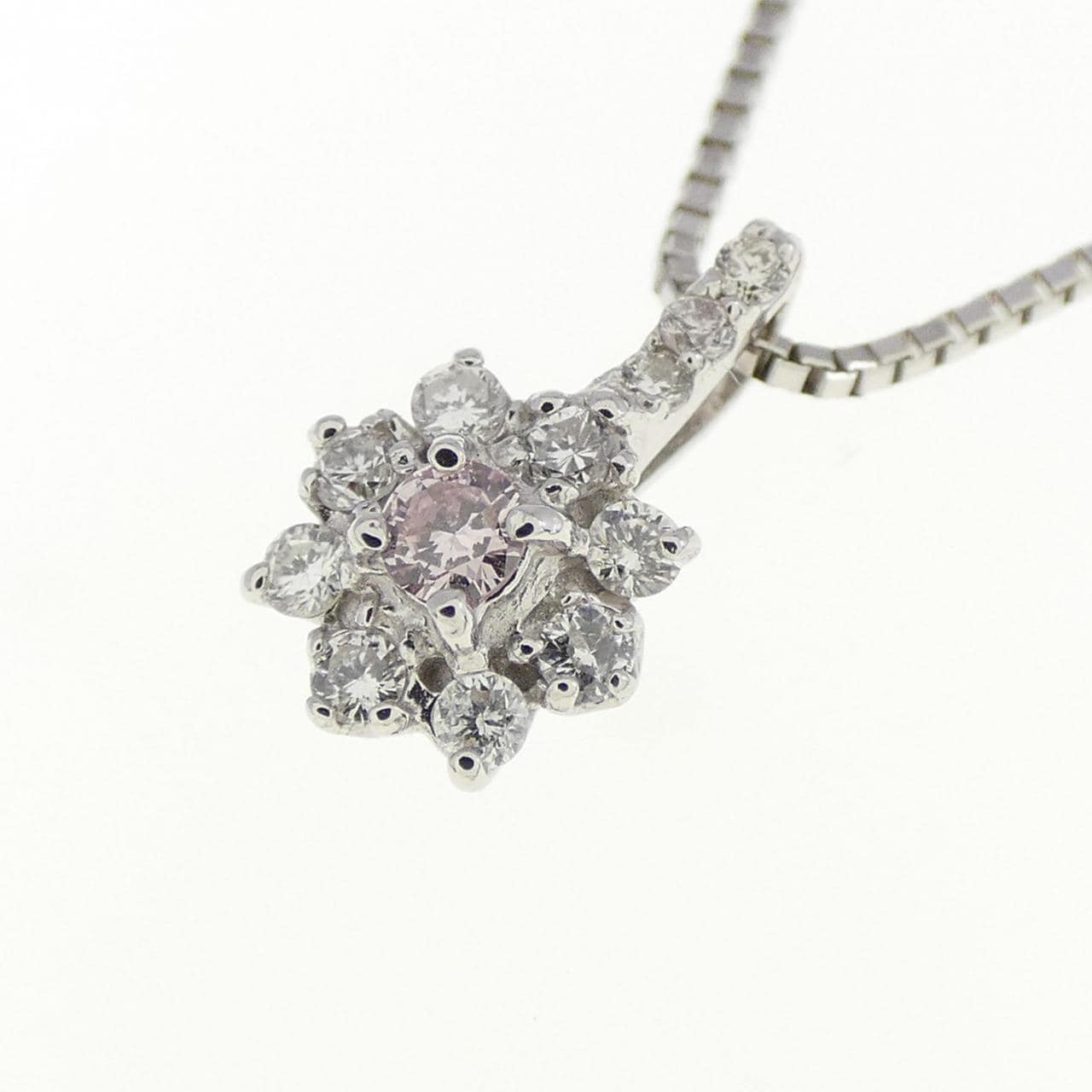 K18WG/PT ピンクダイヤモンド ネックレス 0.03CT