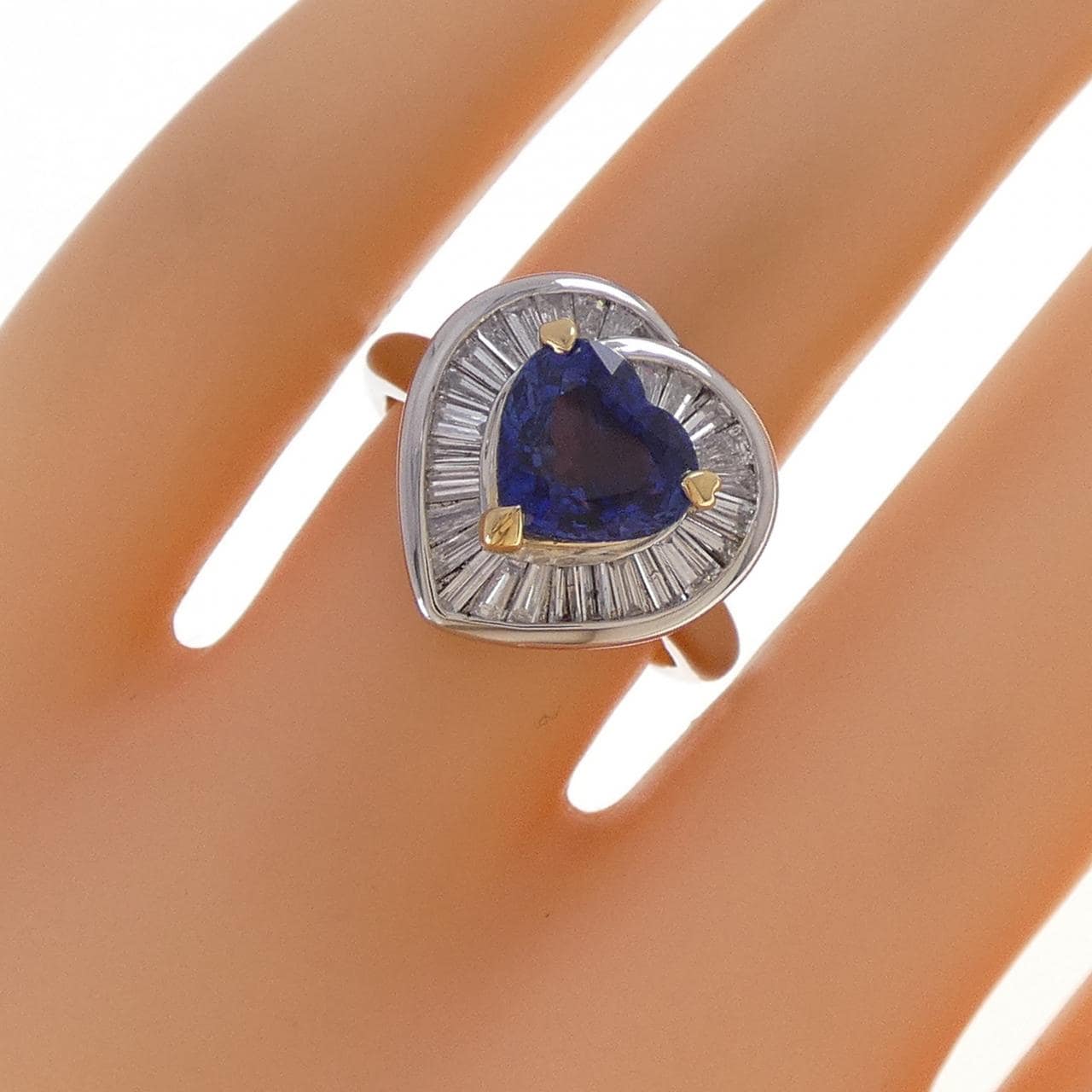 PT900/K18YG ハート サファイヤ リング 2.49CT