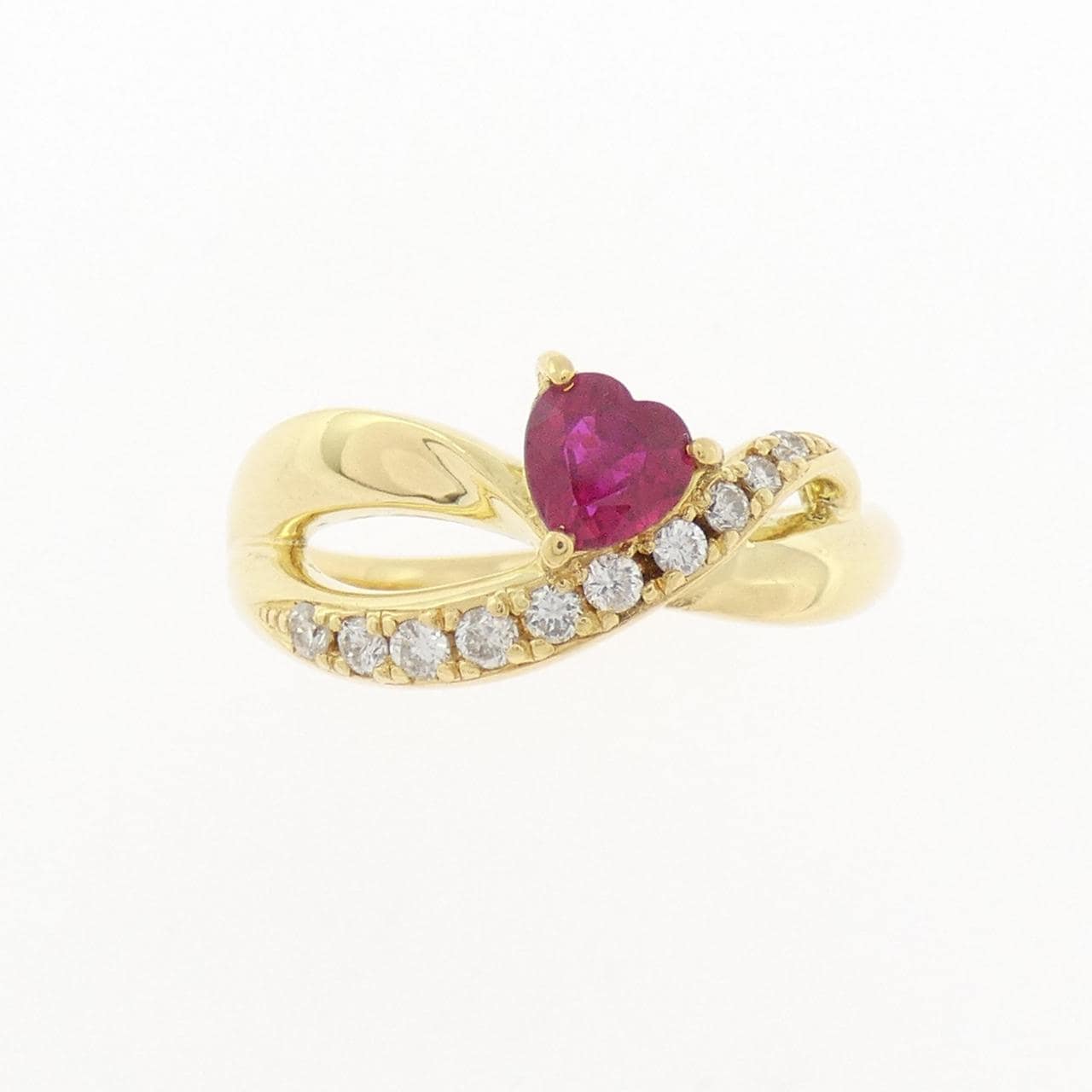 K18YG ハート ルビー リング 0.41CT
