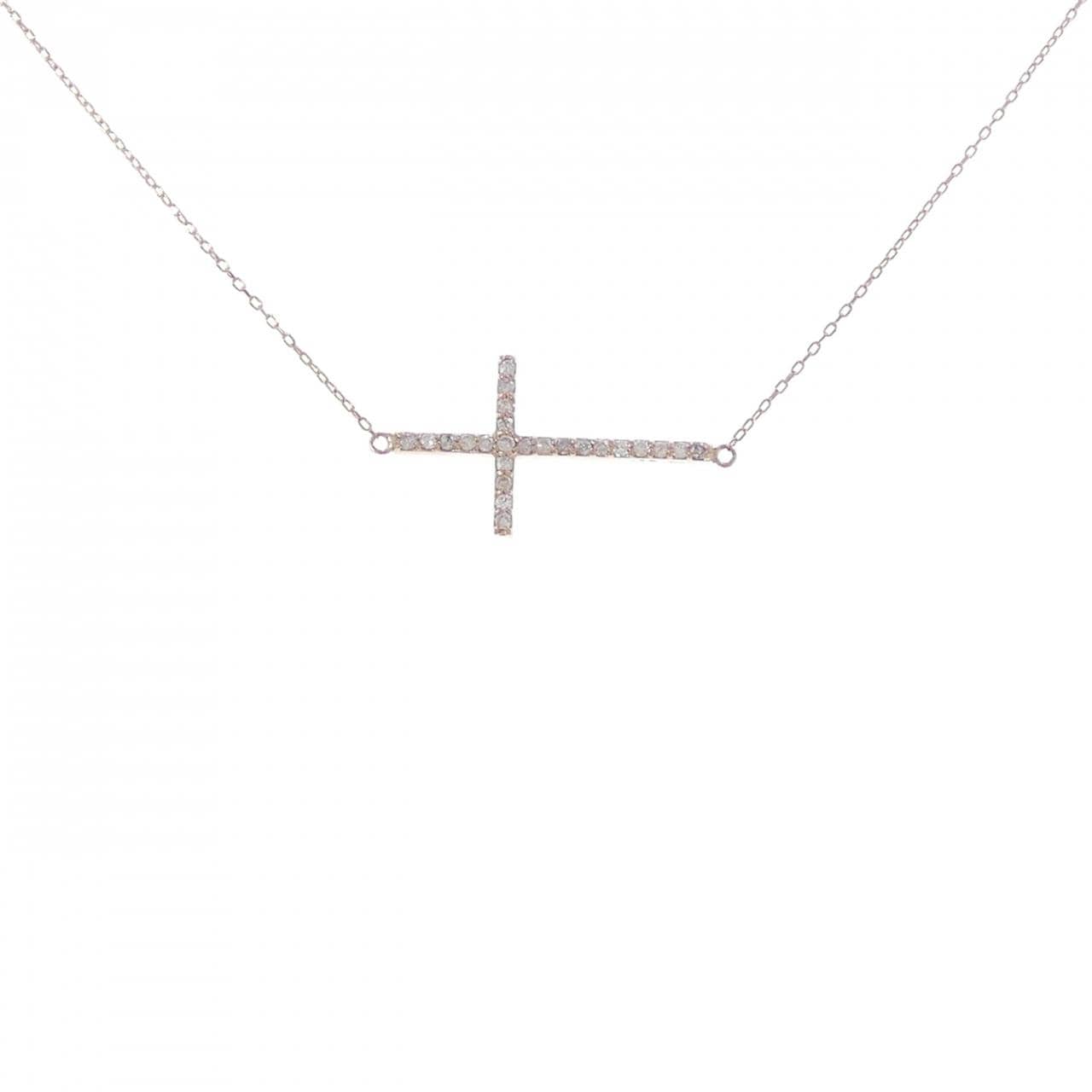K10PG クロス ダイヤモンド ネックレス 0.12CT