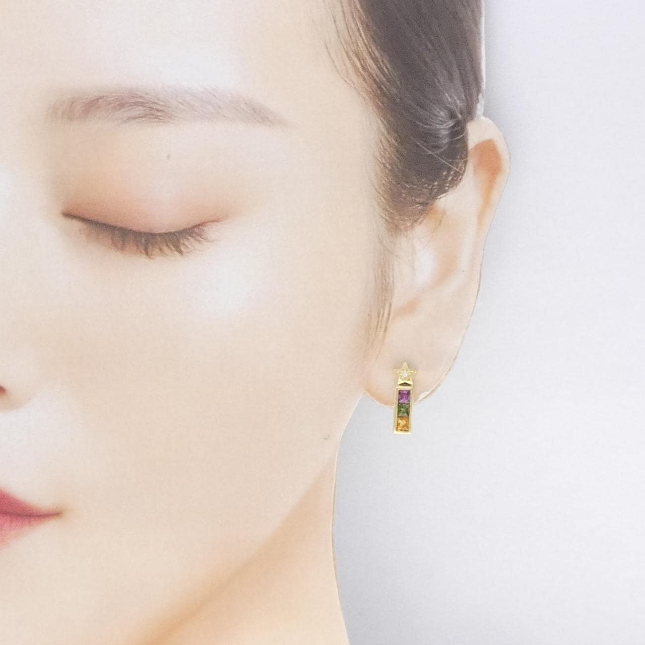 750YG/K18YG スター カラーストーン ピアス