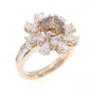 K18PG フラワー ダイヤモンド リング 1.238CT