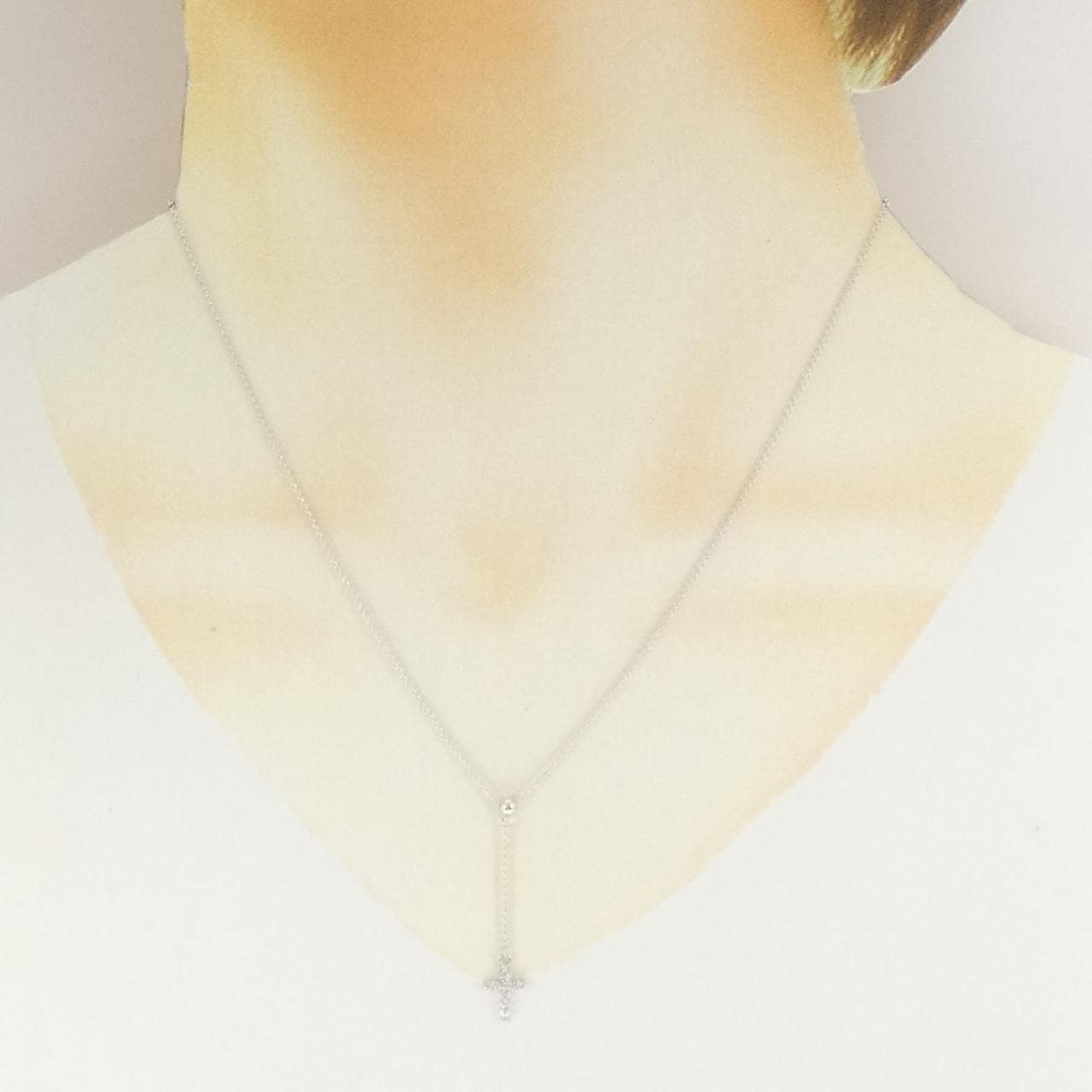 K18WG クロス ダイヤモンド ネックレス 0.1CT