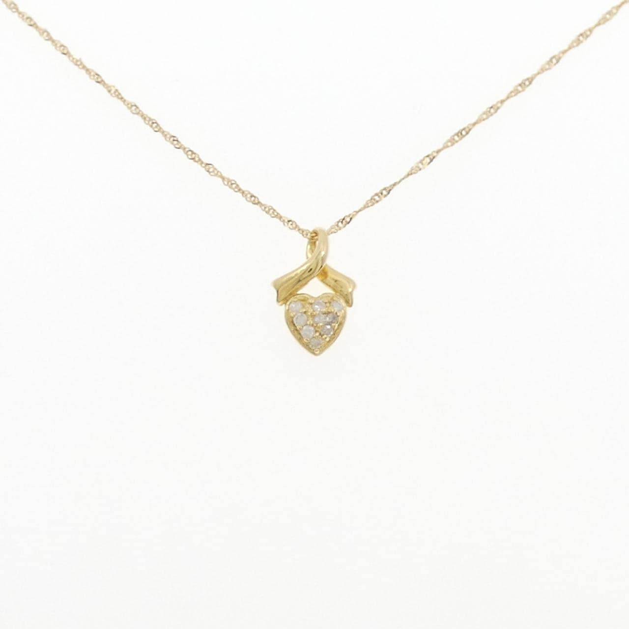 K18YG/750YG ハート パヴェ ダイヤモンド ネックレス 0.09CT