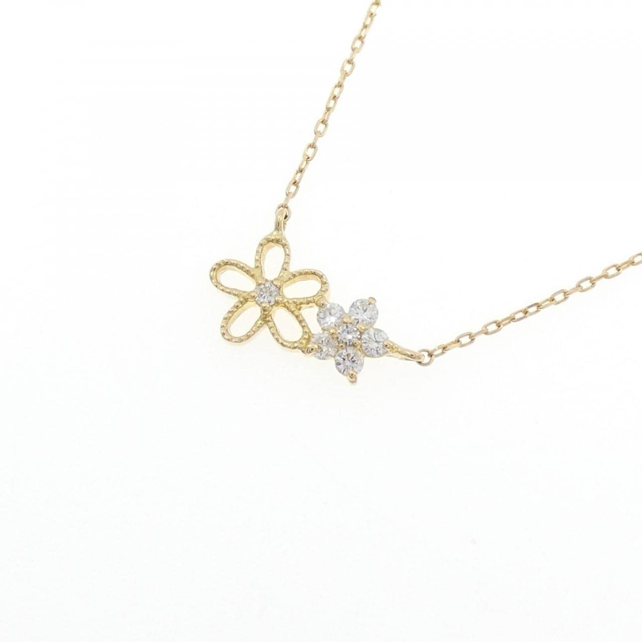 K18YG フラワー ダイヤモンド ネックレス 0.10CT