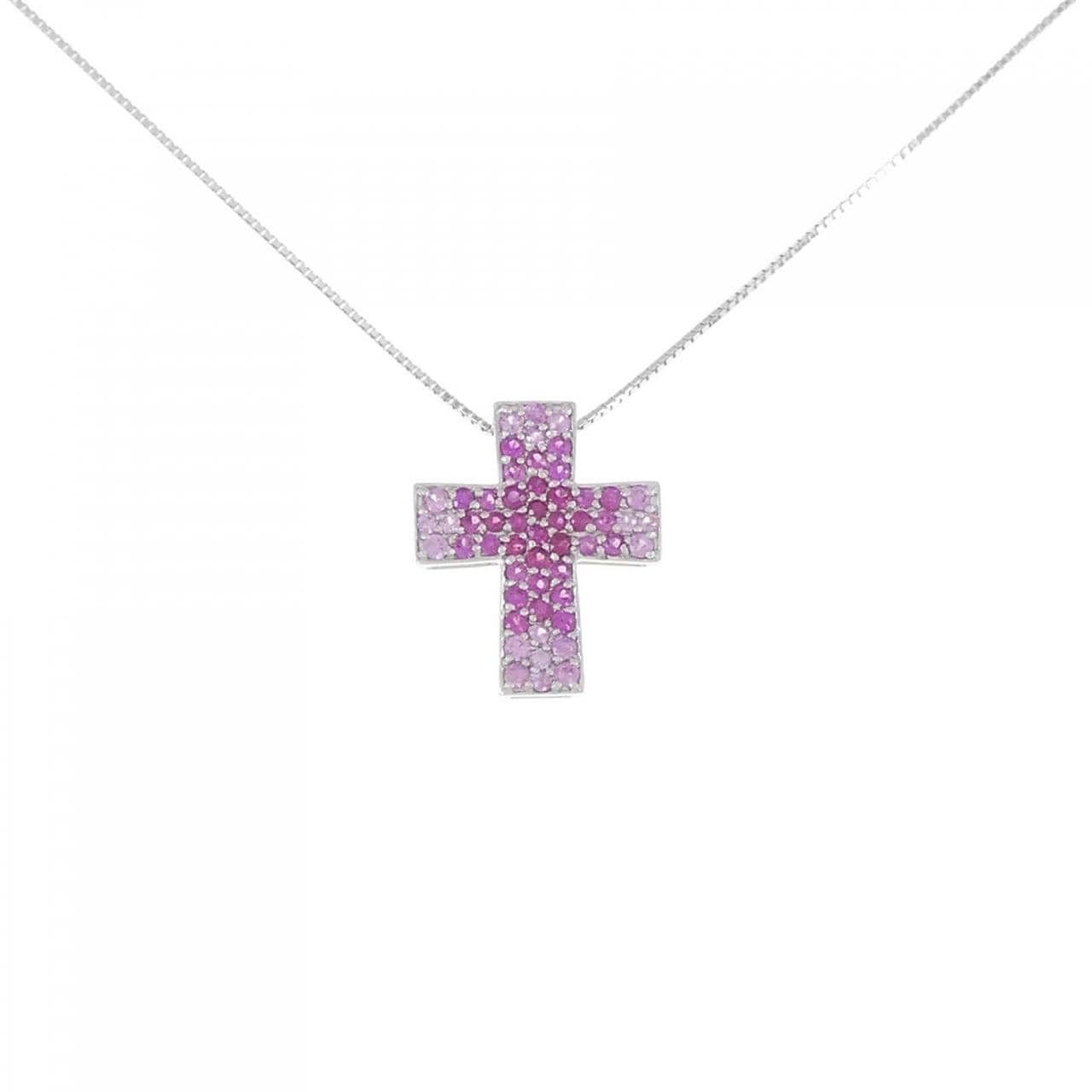 K18WG cross ruby necklace
