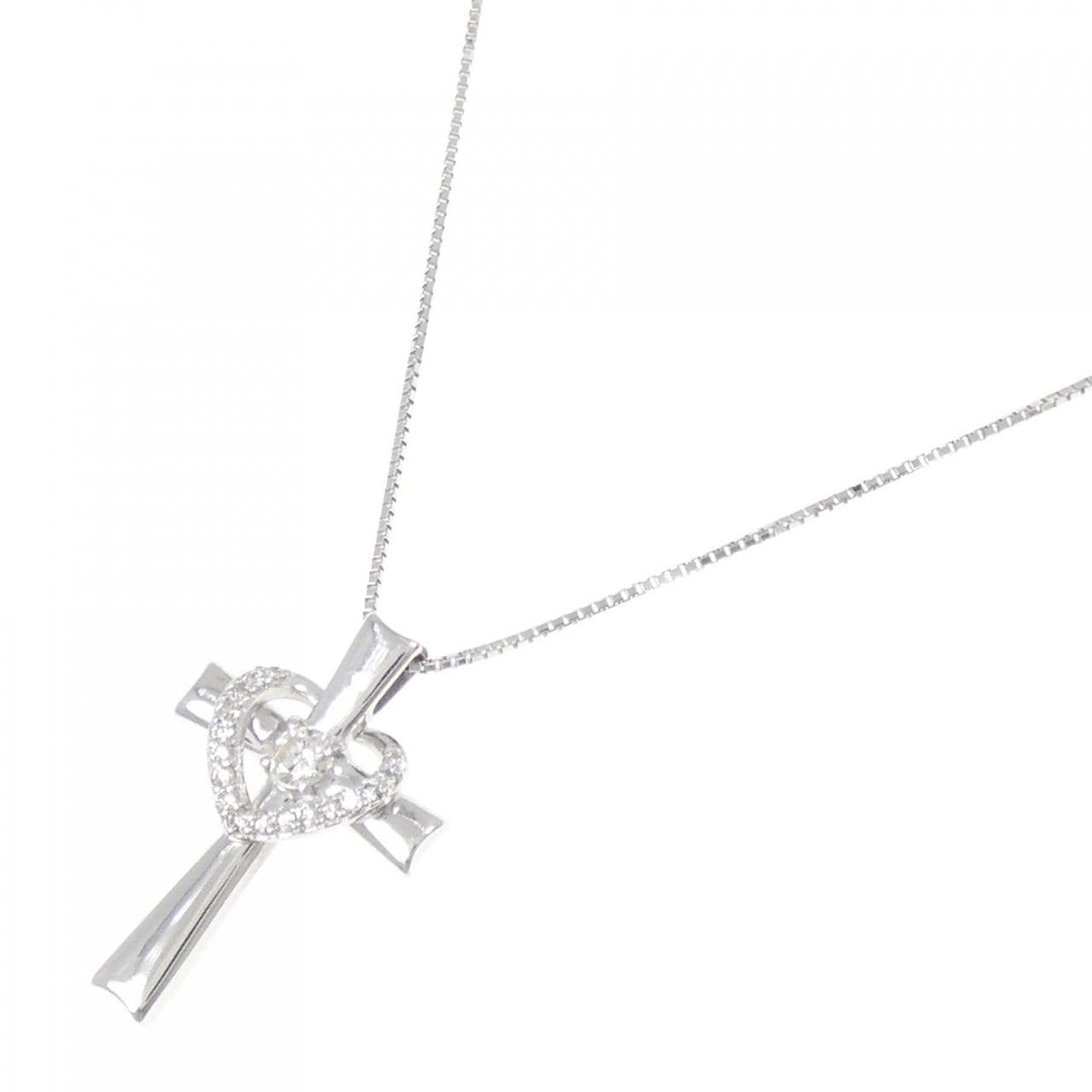 K18WG クロス×ハート ダイヤモンド ネックレス 0.11CT