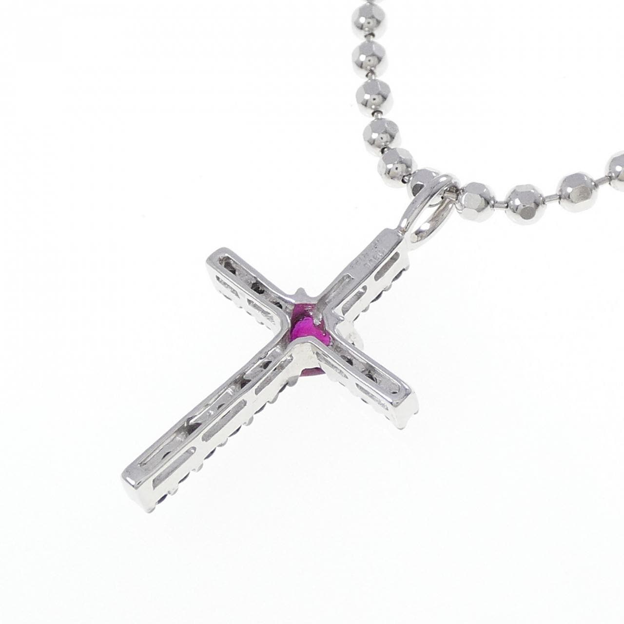 K18WG クロス×ハート ルビー ネックレス 0.23CT