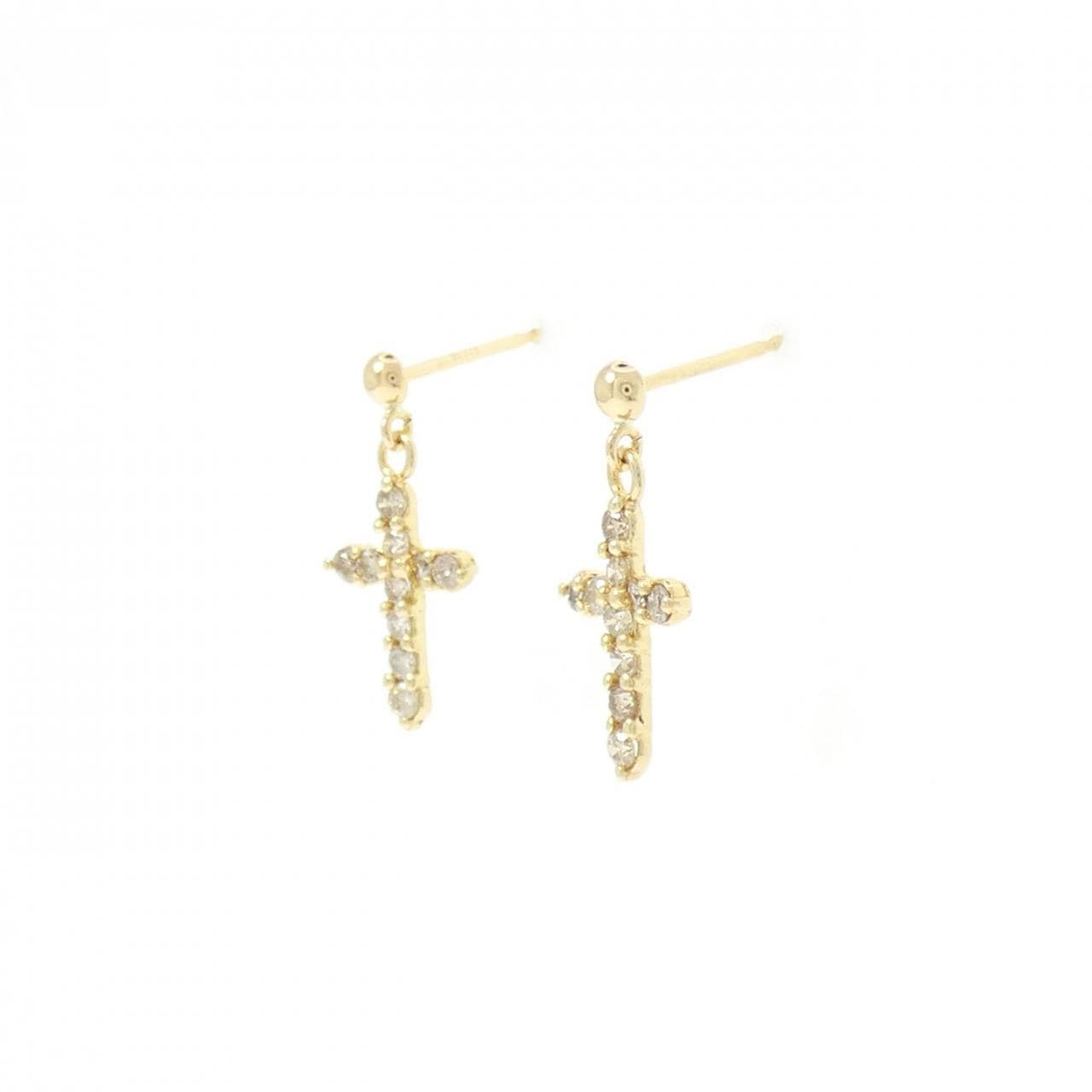 K18YG クロス ダイヤモンド ピアス 0.30CT
