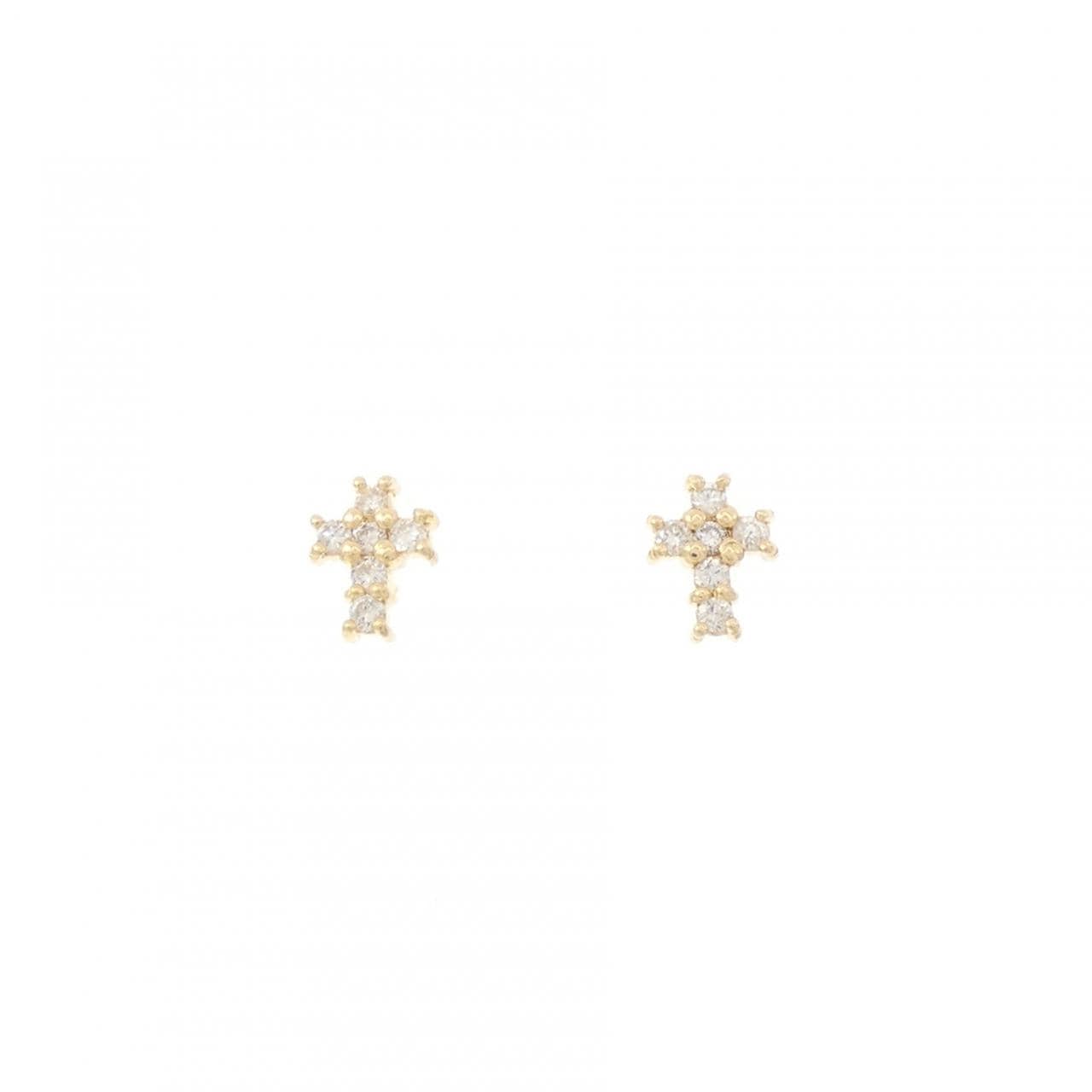 K18YG クロス ダイヤモンド ピアス 0.10CT