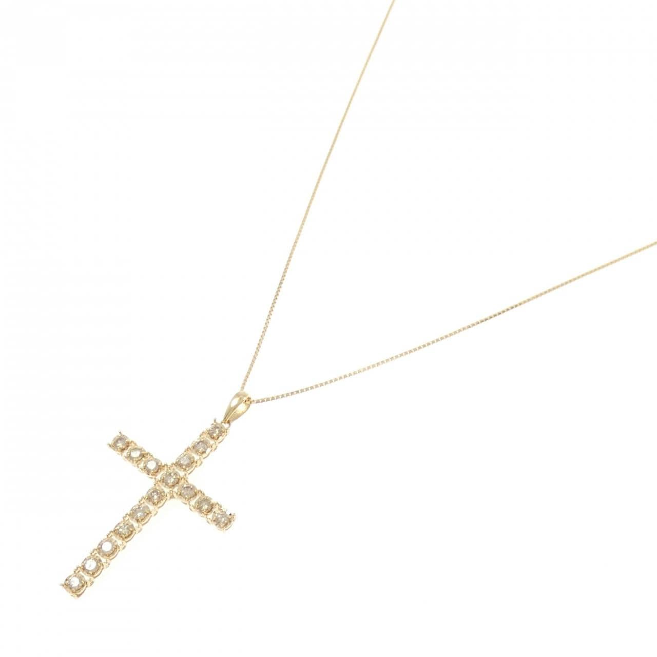 18KYG/K18YG クロス ダイヤモンド ネックレス 1.00CT