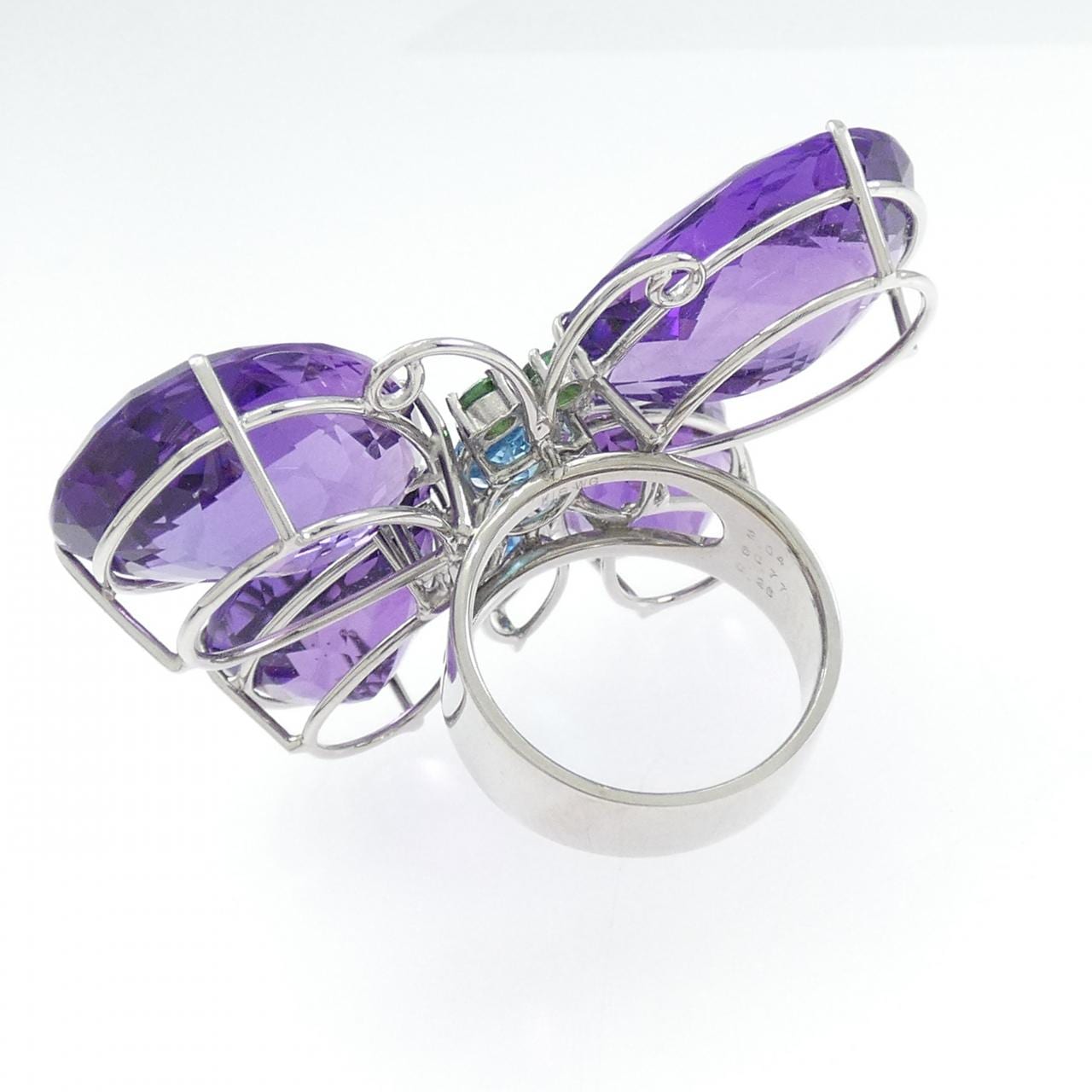 K18WG バタフライ カラーストーン リング