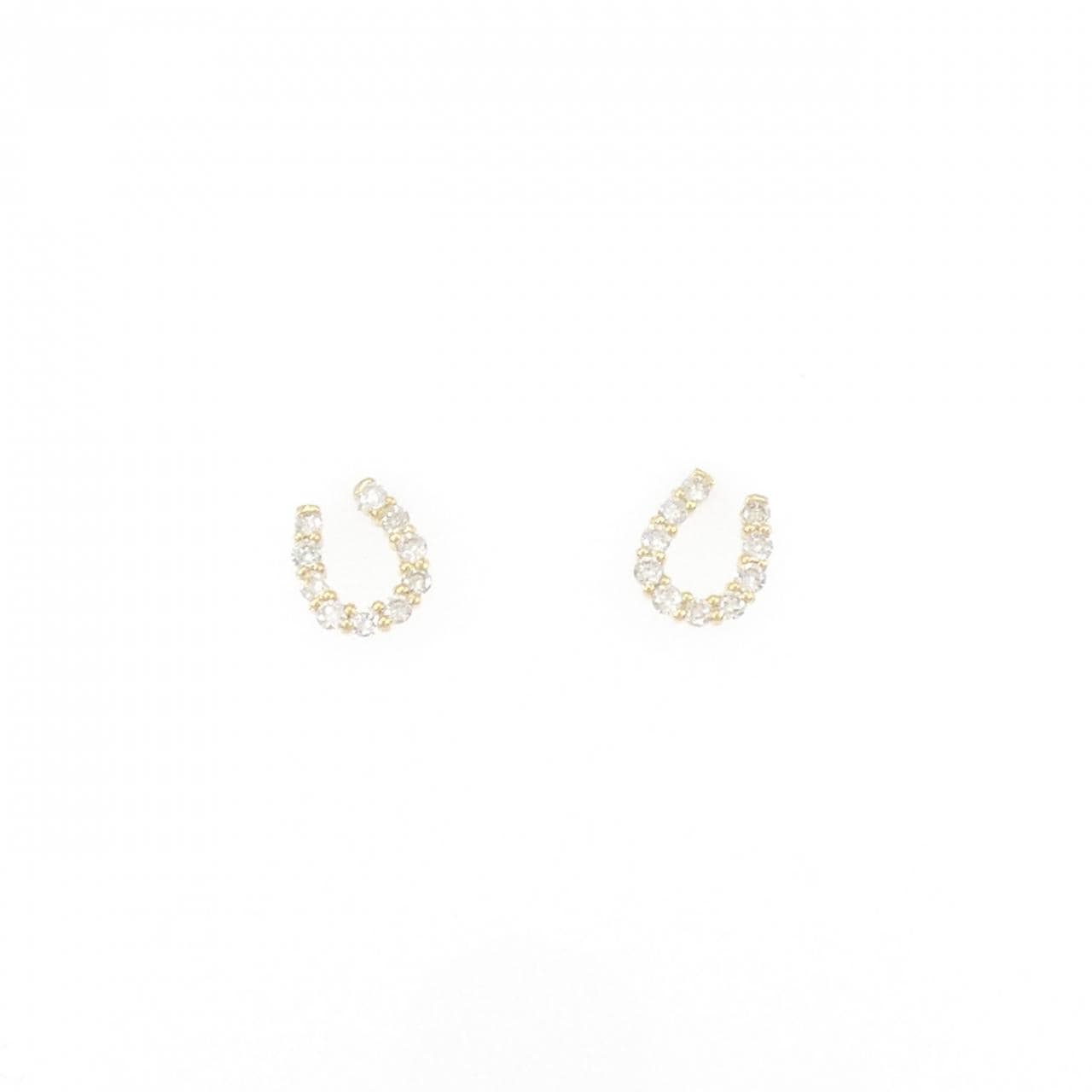 【新品】K18YG ホースシュー ダイヤモンド ピアス 0.20CT