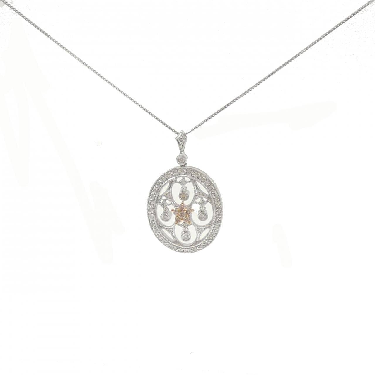 K18WG/K18YG 花形粉色钻石项链 0.15CT
