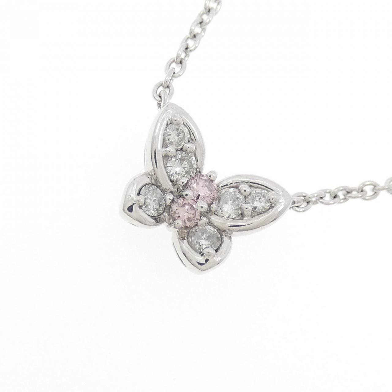PT900/PT850 バタフライ ピンクダイヤモンド ネックレス 0.06CT
