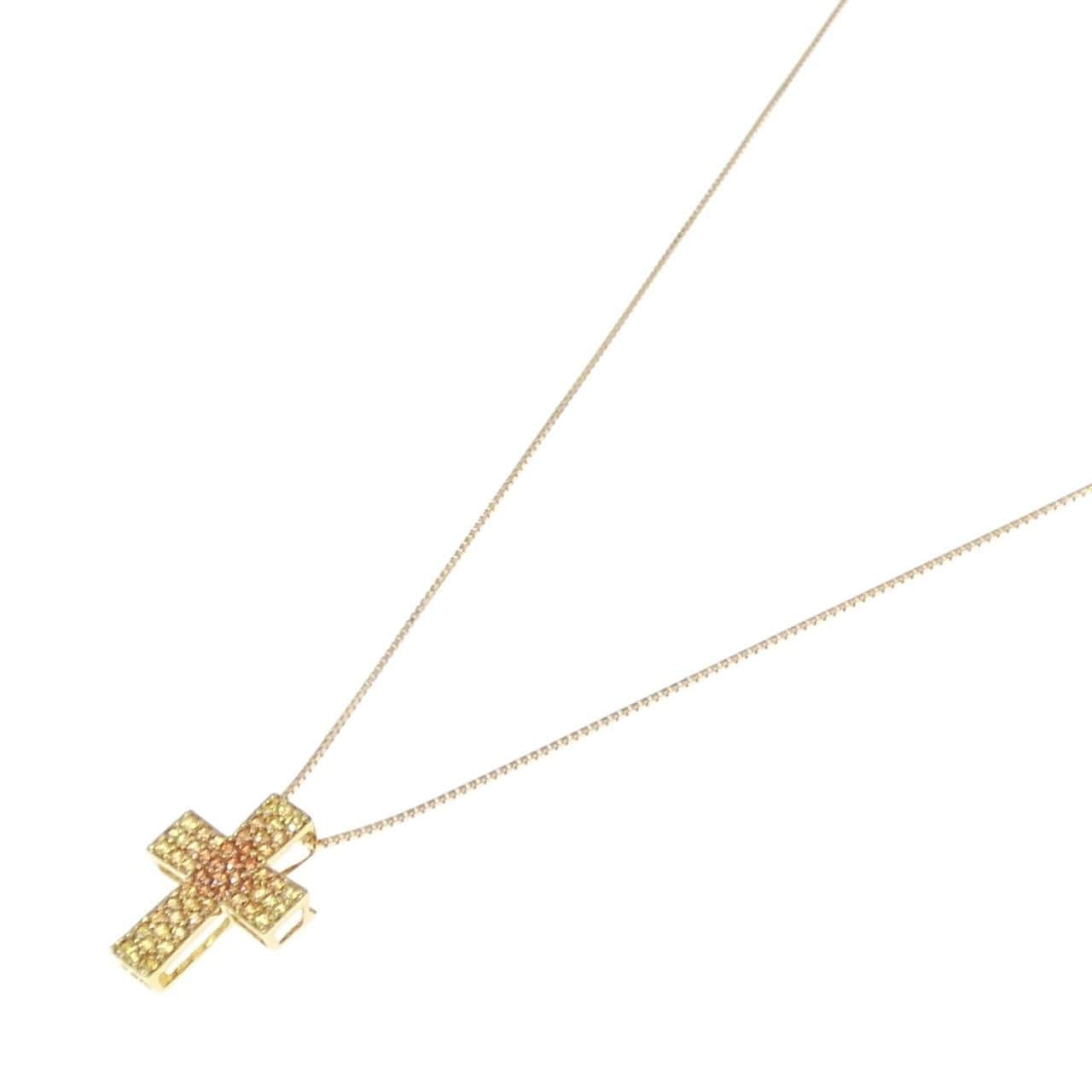 K18YG cross sapphire necklace