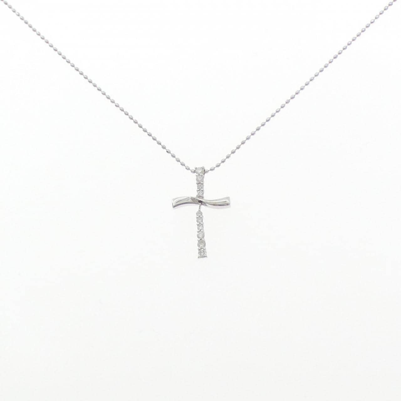 K18WG クロス ダイヤモンド ネックレス 0.13CT