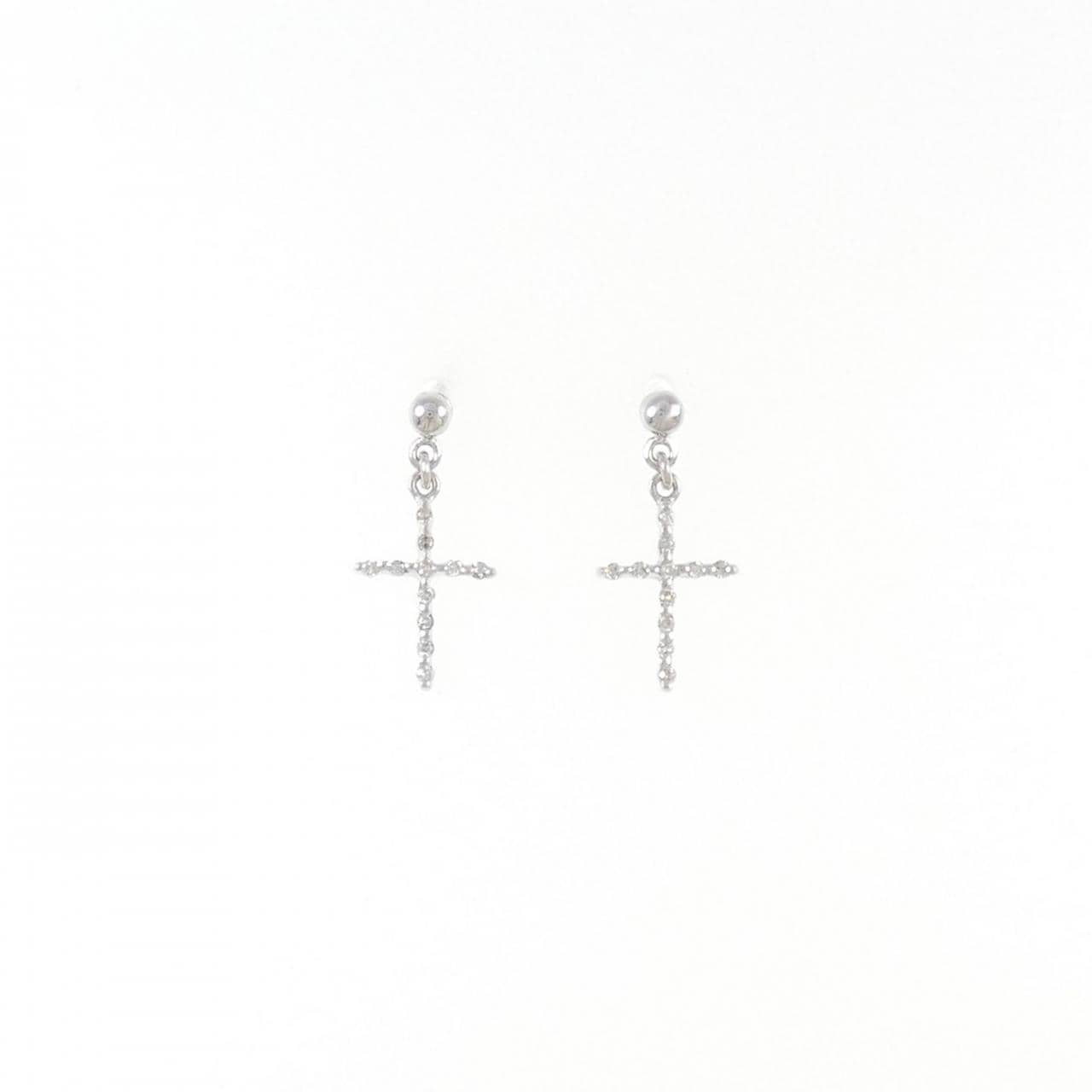 K18WG Cross Diamond Earrings 0.12CT